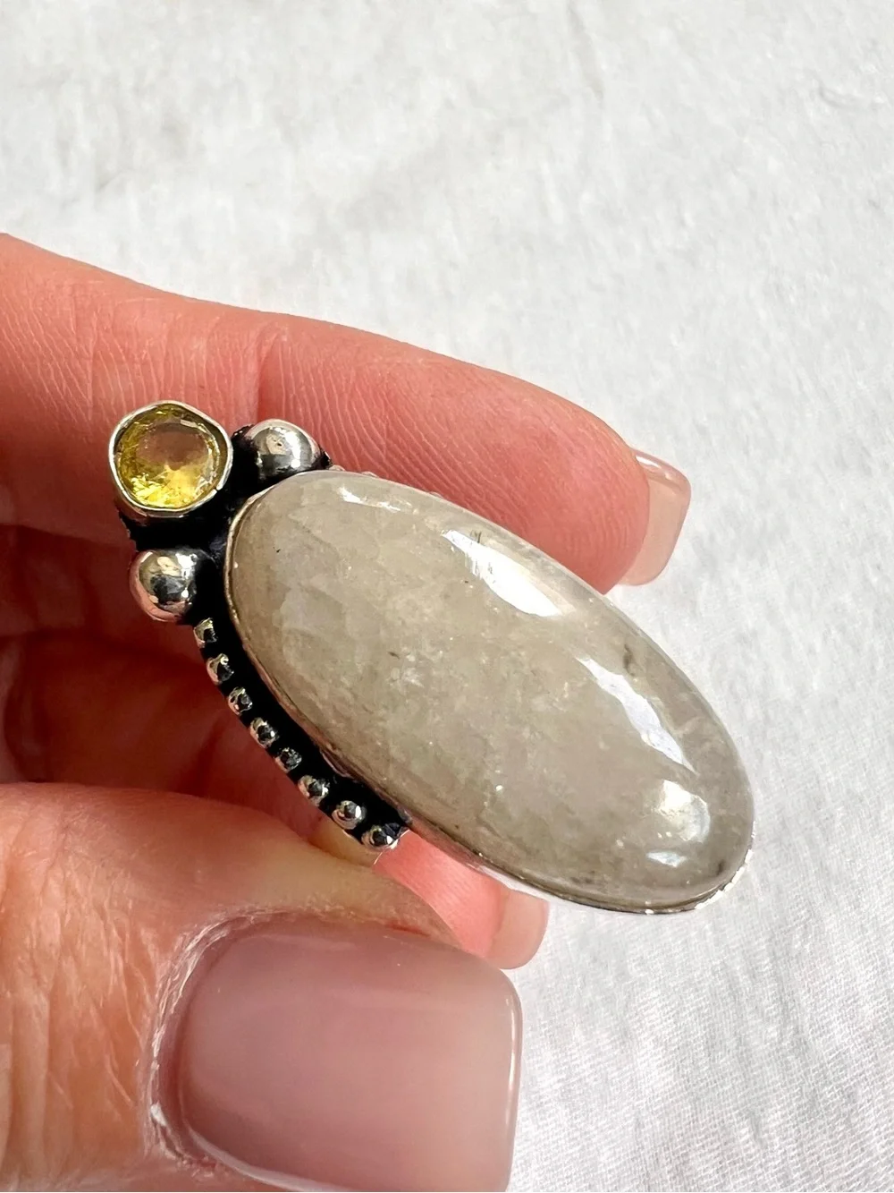 925 Solar Chakra Peach Moonstone Ring 8.25